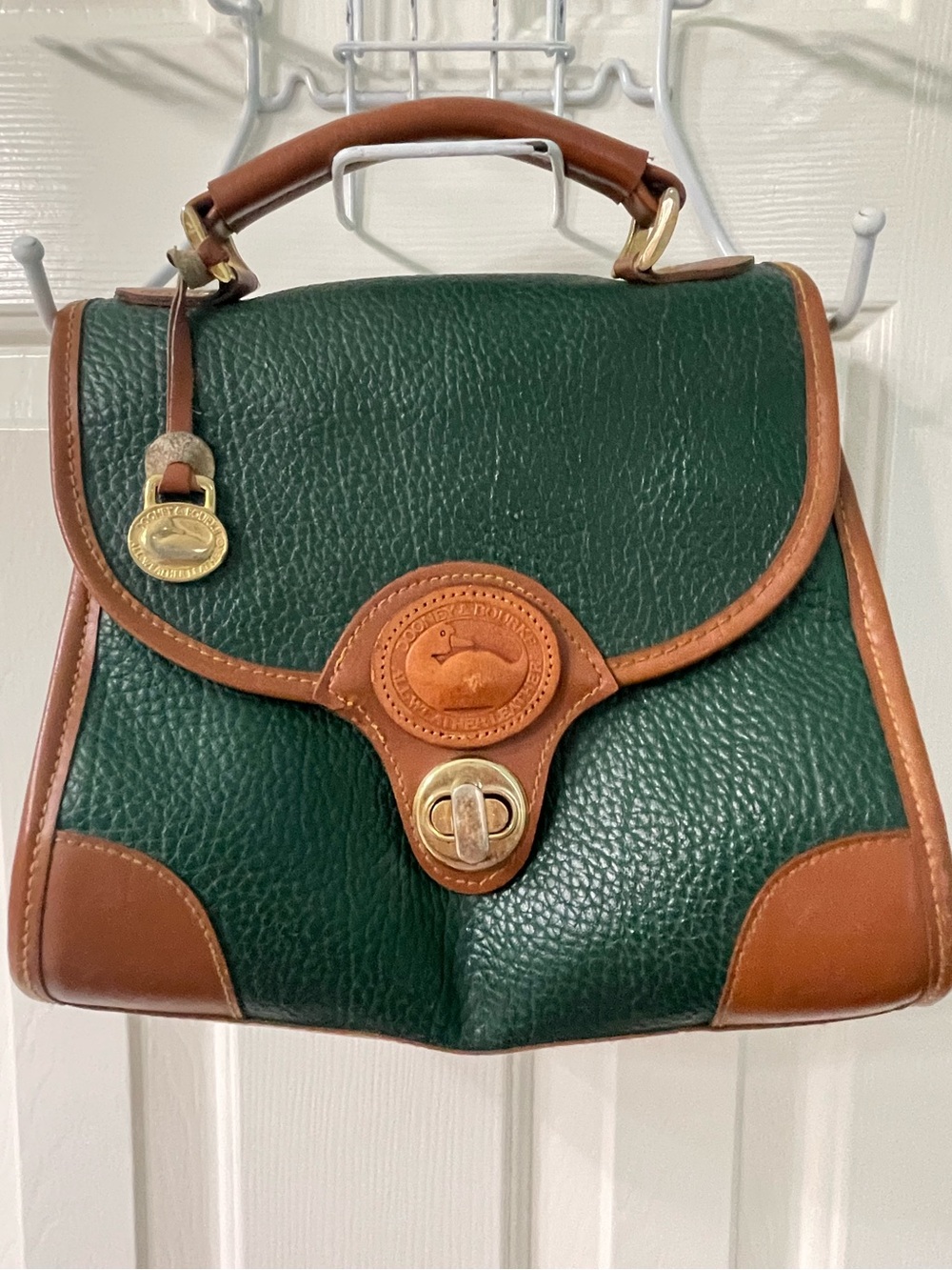 Vintage Doomed & Bourke Green and Brown Leather Satchel